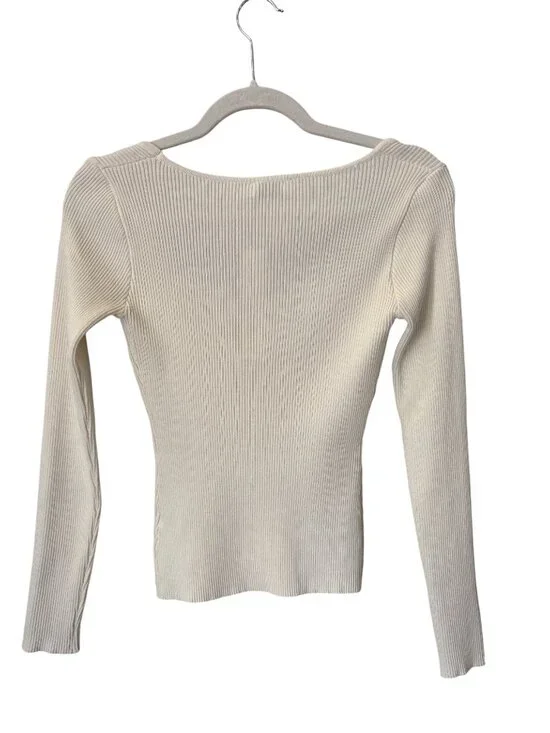 The Workshop Top Size Medium Ribbed Long Sleeve Crystal Bow Embellished Cozy NEW - Picture 3 of 10